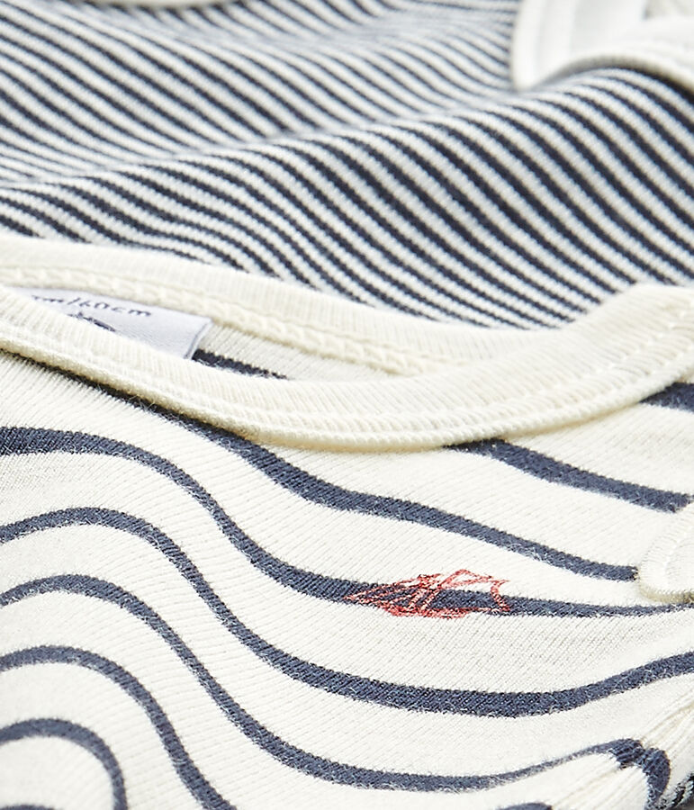 Lot de 2 bodies b&eacute;b&eacute; gar&ccedil;on sans manches ray&eacute;s blanc