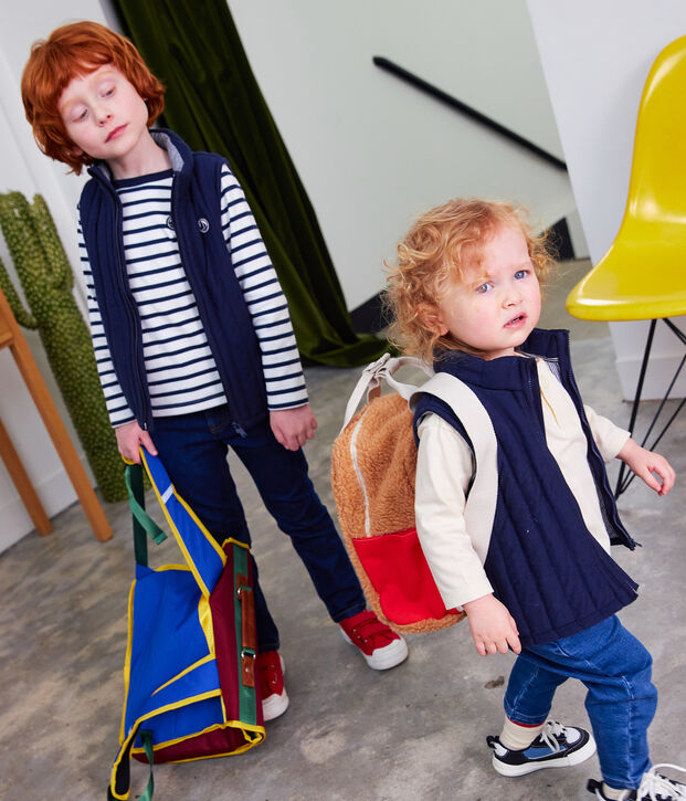 Veste sans manche en tubique enfant fille / gar&ccedil;on bleu marine