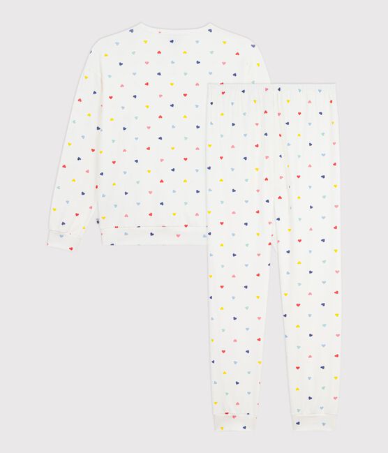 Pyjama femme en coton et élasthanne imprimé cœurs blanc MARSHMALLOW/blanc MULTICO