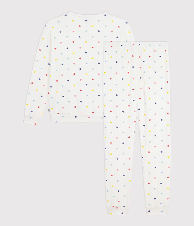 Pyjama femme en coton et &eacute;lasthanne imprim&eacute; c&oelig;urs blanc/multicouleur