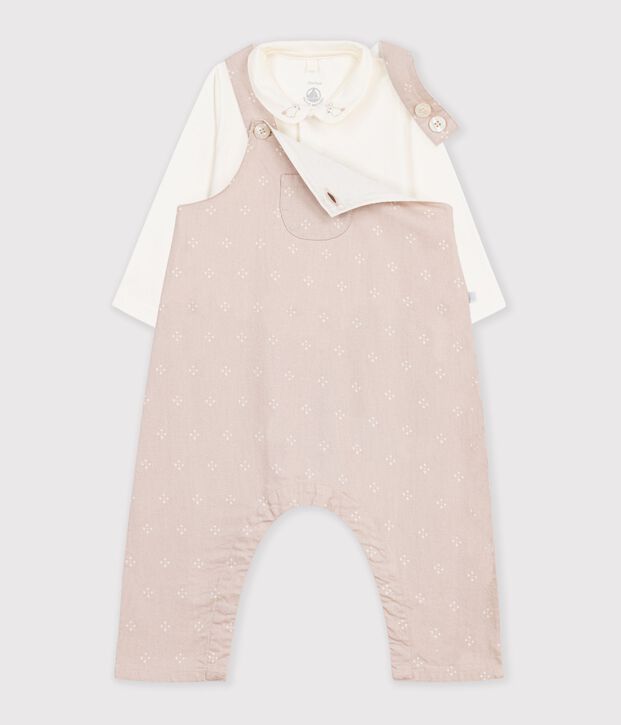 Ensemble salopette et body b&eacute;b&eacute; en coton avec col uni multicouleur