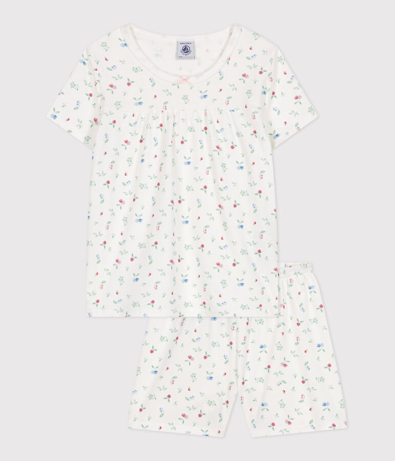 Pyjama short enfant en coton fruits blanc/multicouleur