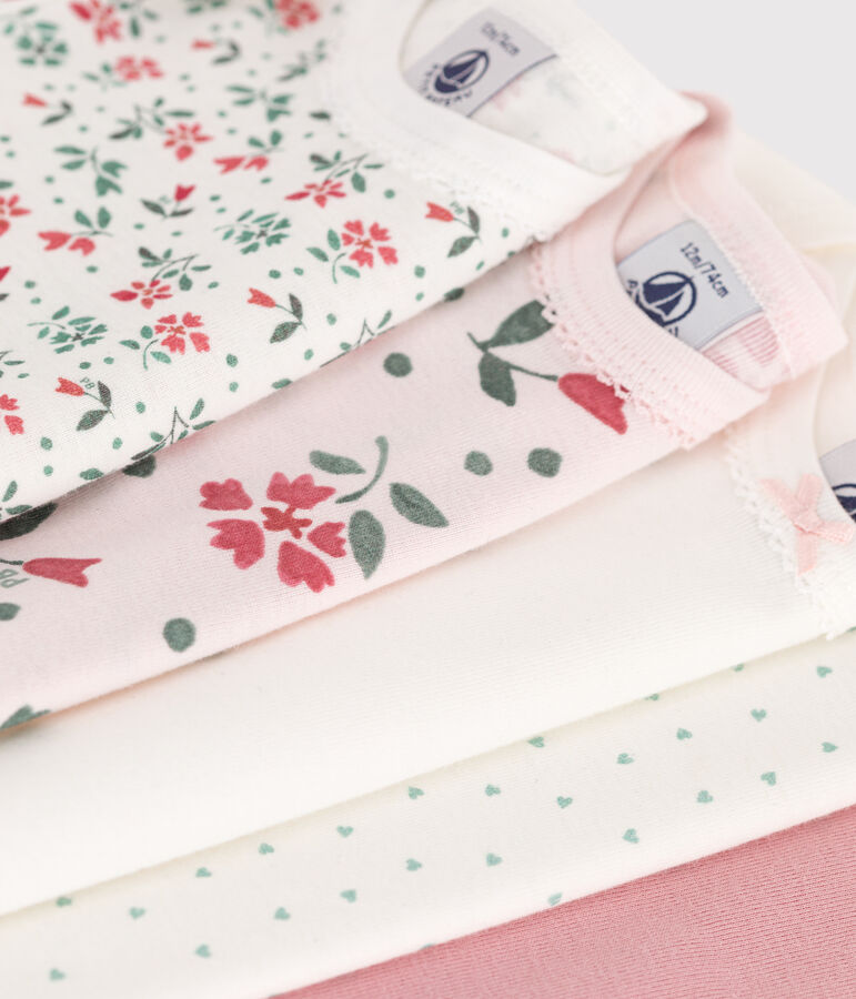 Lot de 5 bodies manches courtes en coton fleuri b&eacute;b&eacute; multicouleur