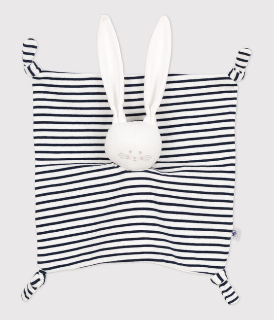 Doudou lapin marinière bébé en coton biologique blanc MARSHMALLOW/bleu SMOKING