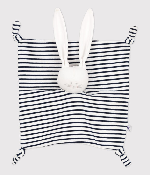 Biologisch katoenen babykonijnknuffeltje wit/blauw
