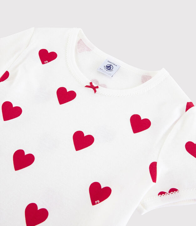 Short pyjama met hartjesprint wit/rood