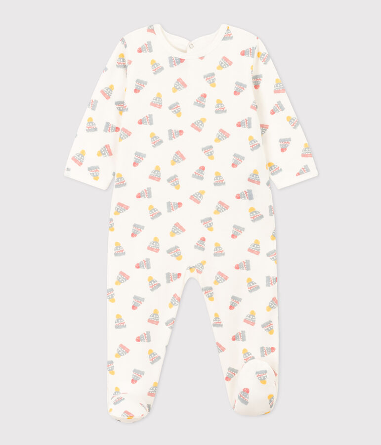 Babypyjama van molton met mutsjes wit/multicouleur