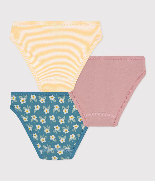 Set van 3 meisjesslips met bloemetje in katoen multicouleur