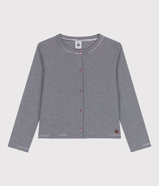 Katoenen kindercardigan met strepen blauw/wit