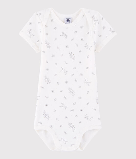 Rompertje met korte mouwen babymeisje wit MARSHMALLOW/wit MULTICO