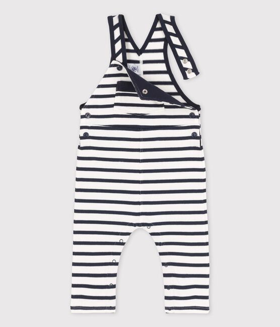 Salopette longue en jersey bio bébé blanc MARSHMALLOW/bleu SMOKING
