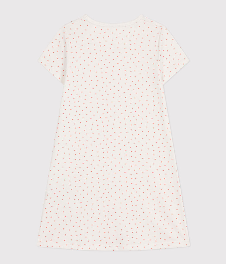 Chemise de nuit en coton motif petit c&oelig;ur enfant blanc/rose