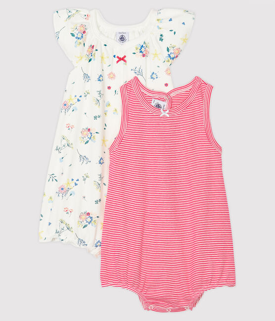 Twee babypakjes van ribstof voor meisjes variante 1