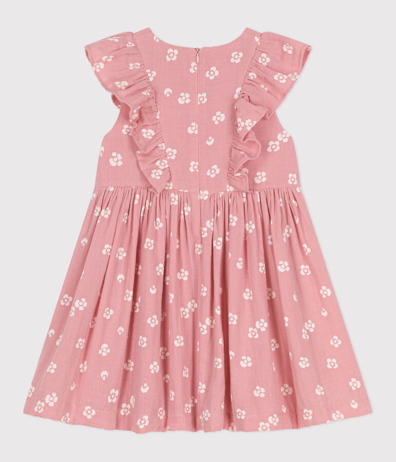Robe sans manches enfant en coton fleurie rose/blanc