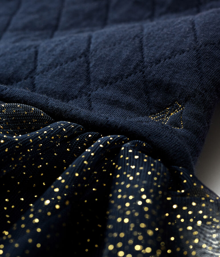 Jurk met lange mouwen twee soorten materiaal babymeisje blauw