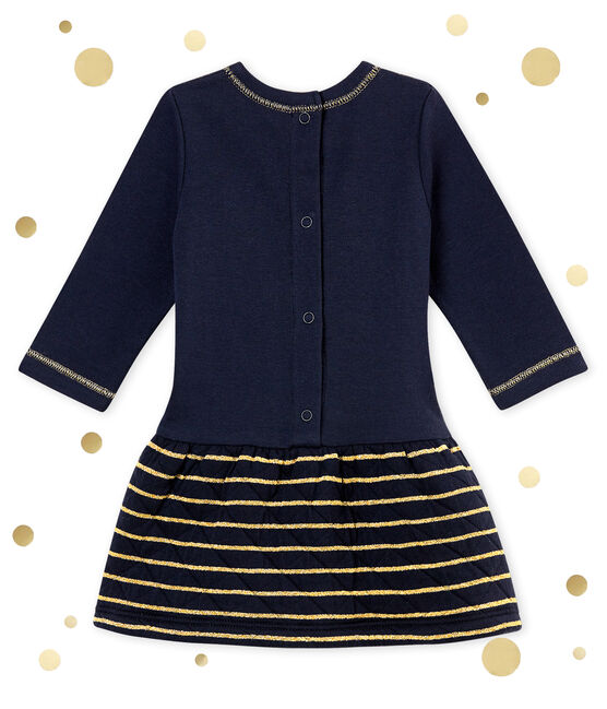 Robe bi-matière marinière bébé fille bleu SMOKING/jaune DORE