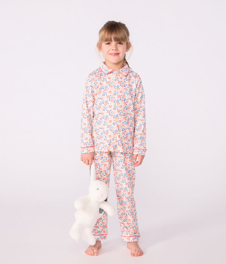 Pyjama boutonn&eacute; enfant en coton imprim&eacute; blanc/multicouleur