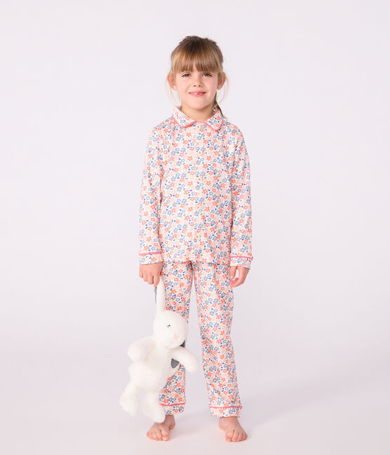 Pyjama boutonné enfant en coton imprimé blanc MARSHMALLOW/blanc MULTICO