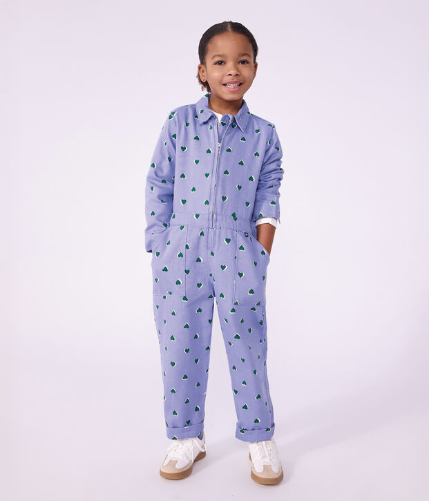 Combinaison enfant en coton imprim&eacute;e &agrave; c&oelig;urs violet/multicouleur