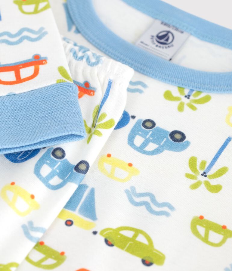 Pyjama tr&egrave;s ajust&eacute; enfant en coton imprim&eacute; voitures blanc MARSHMALLOW/blanc MULTICO
