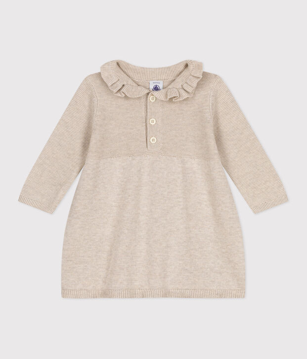 Robe manches longues en tricot de coton b&eacute;b&eacute; beige chin&eacute;
