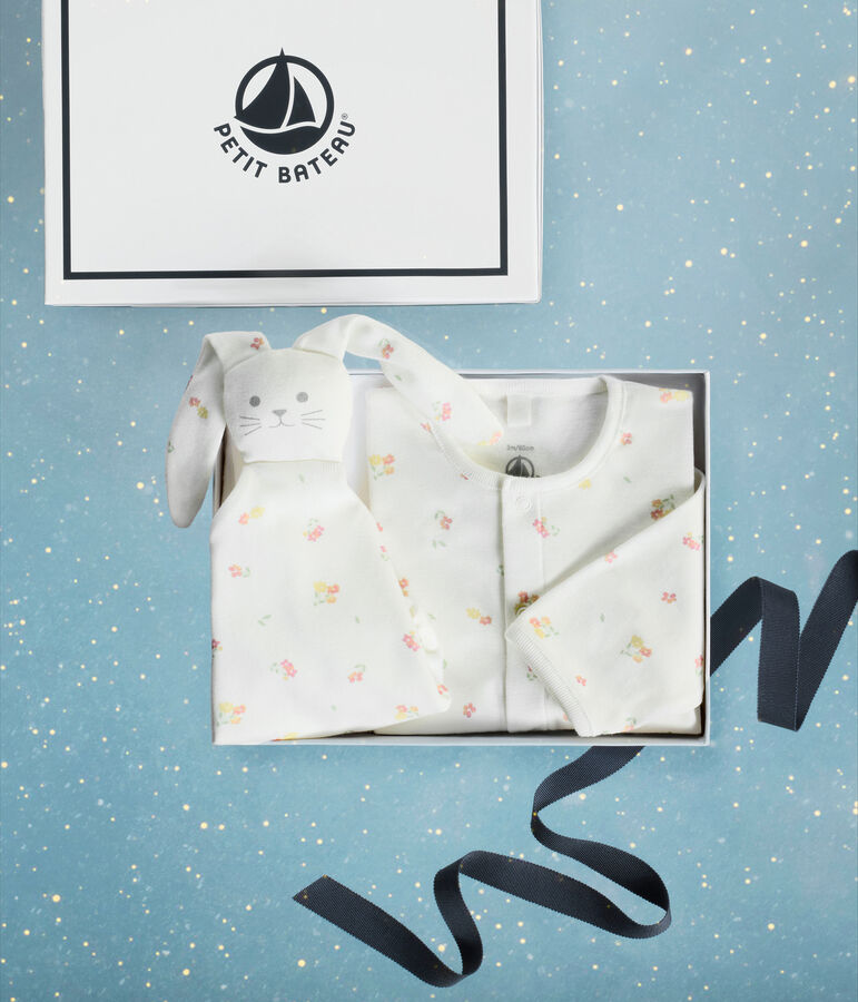Coffret cadeau naissance en coton imprim&eacute; fleuri multicouleur