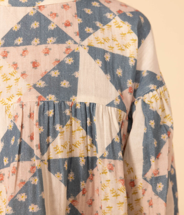 Blouse en gaze de coton enfant fille rose SALINE/blanc MULTICO