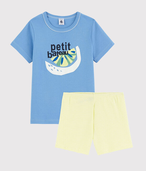Pyjacourt citron petit garçon en coton bleu EDNA/écru MULTICO