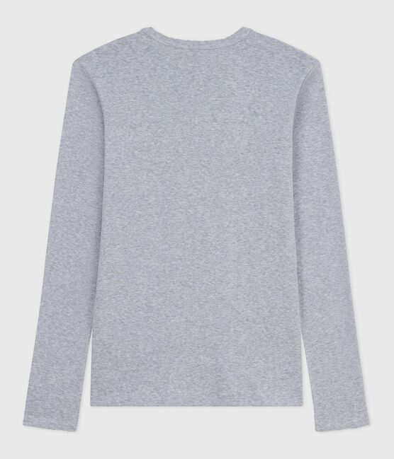 Katoenen dames-T-shirt met lange mouwen en kartelrandje - L'Iconique grijs FUMEE CHINE