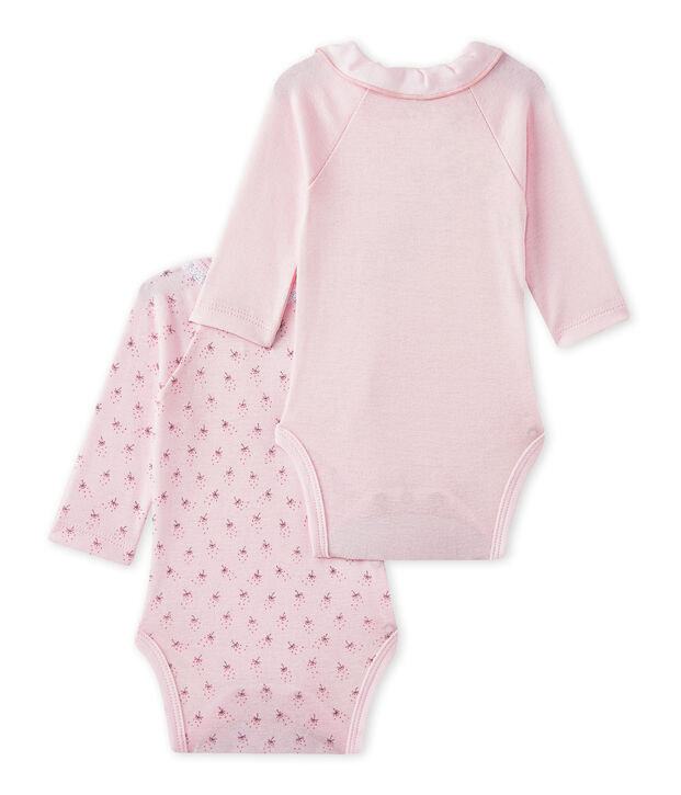 Set van 2 eerste body's met lange mouwen voor babymeisjes wit