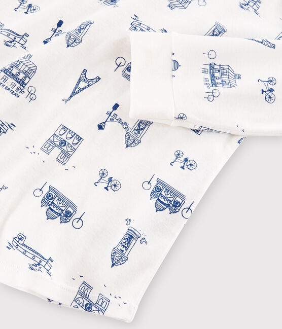 Pyjama enfant imprimé Paris en côte blanc MARSHMALLOW/bleu MAJOR