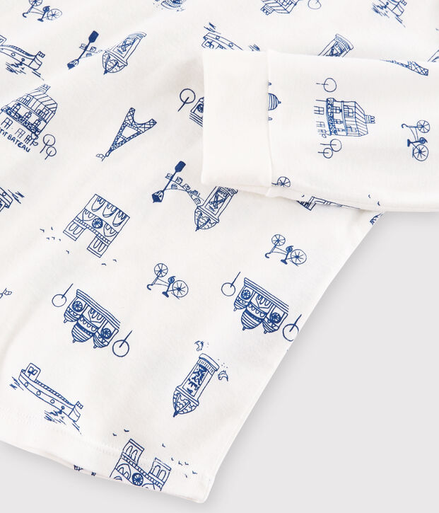 Pyjama enfant imprim&eacute; Paris en c&ocirc;te blanc/bleu