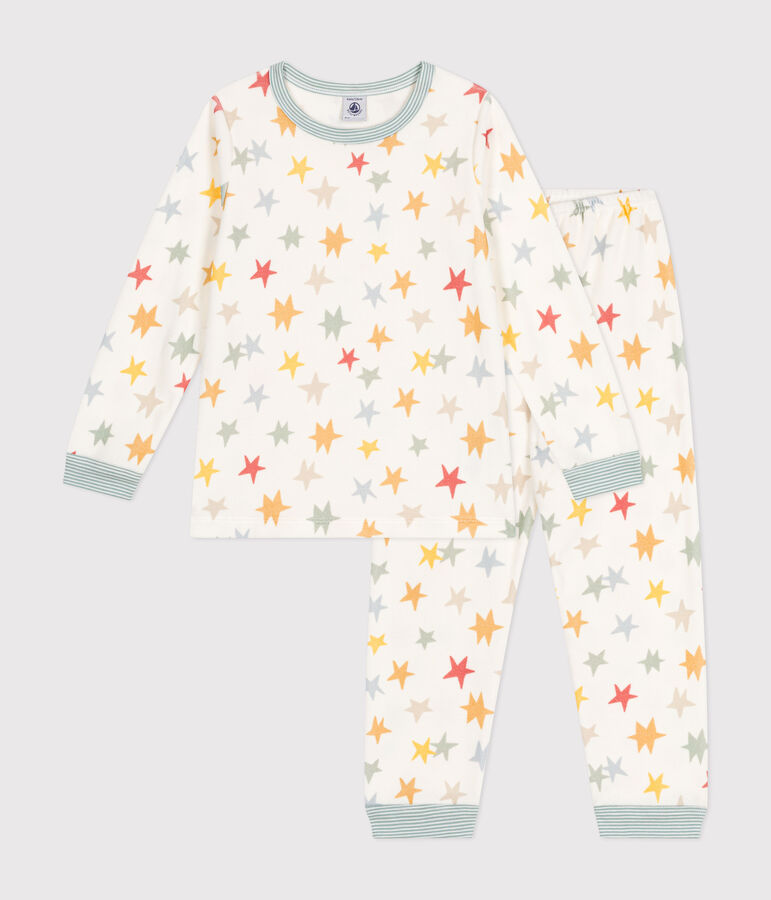 Kinderpyjama van velours met sterrenprint wit MARSHMALLOW/wit MULTICO