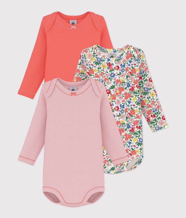Lot de bodies manches longues en coton imprim&eacute; &agrave; fleurs b&eacute;b&eacute; multicouleur