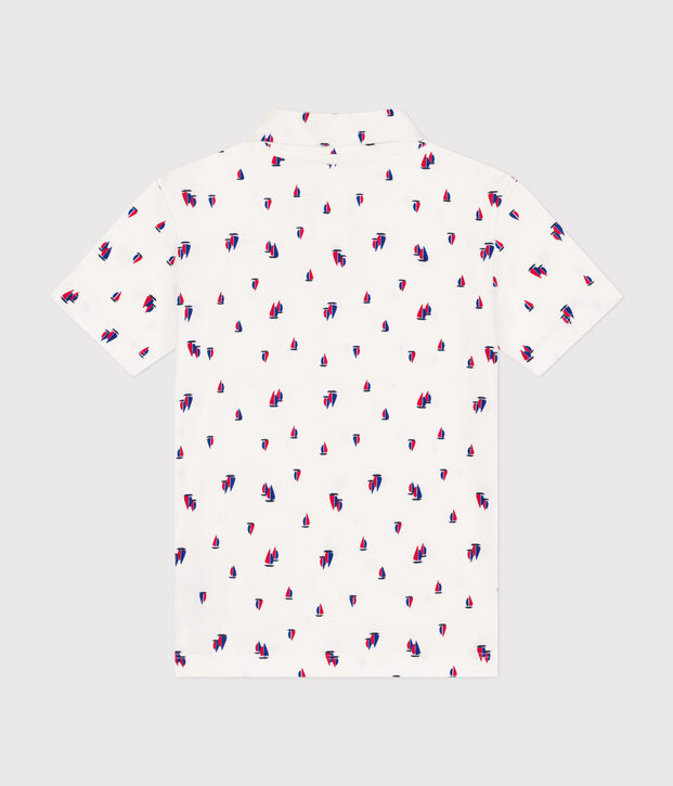 Katoenen polo met korte mouwen voor jongens wit/multicouleur