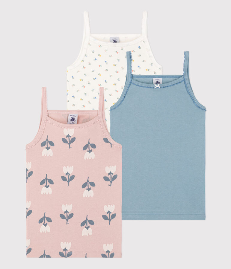 Set van 3 katoenen meisjeshemdjes met bandjes en tulpen multicouleur