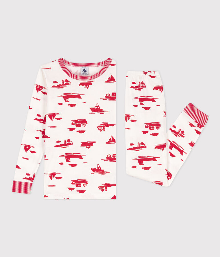 Pyjama ajust&eacute; en coton enfant blanc/rouge