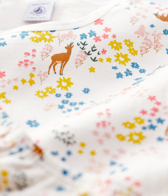 Meisjespyjama van molton met bloemenprint wit MARSHMALLOW/wit MULTICO