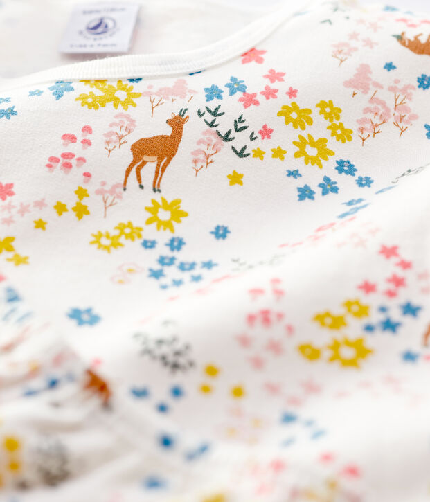 Meisjespyjama van molton met bloemenprint wit/multicouleur