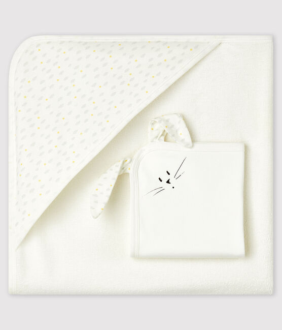 Coffret carré de bain et doudou bébé en éponge et coton biologique blanc MARSHMALLOW/blanc MULTICO