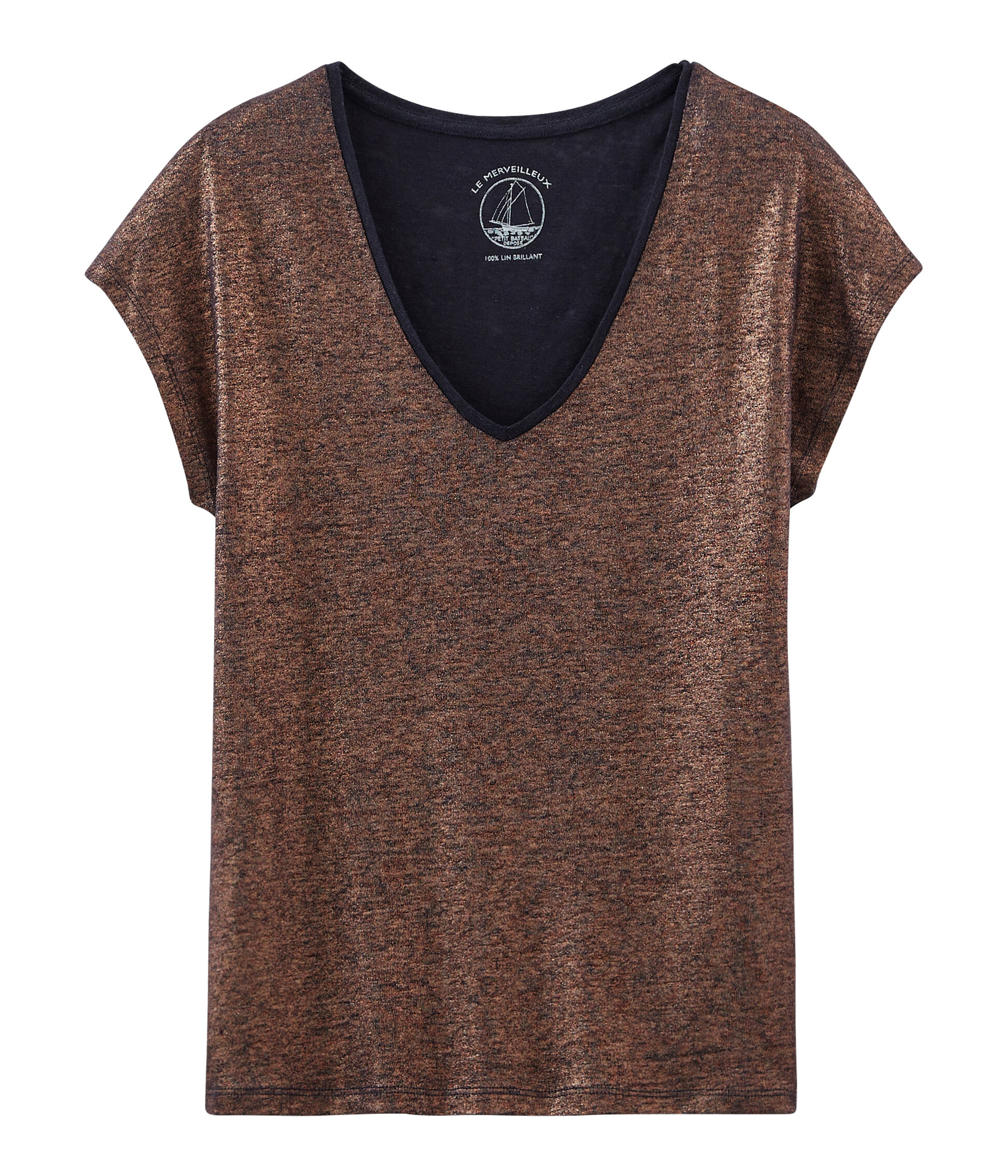 Dames t shirt met korte mouwen in ge riseerd linnen 4757501220