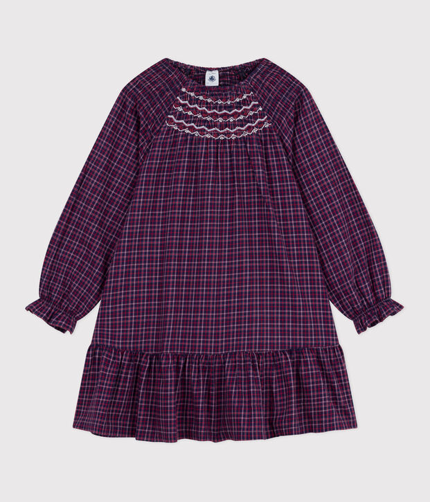 Flanellen geruite jurk met lange mouwen voor kinderen blauw/multicouleur