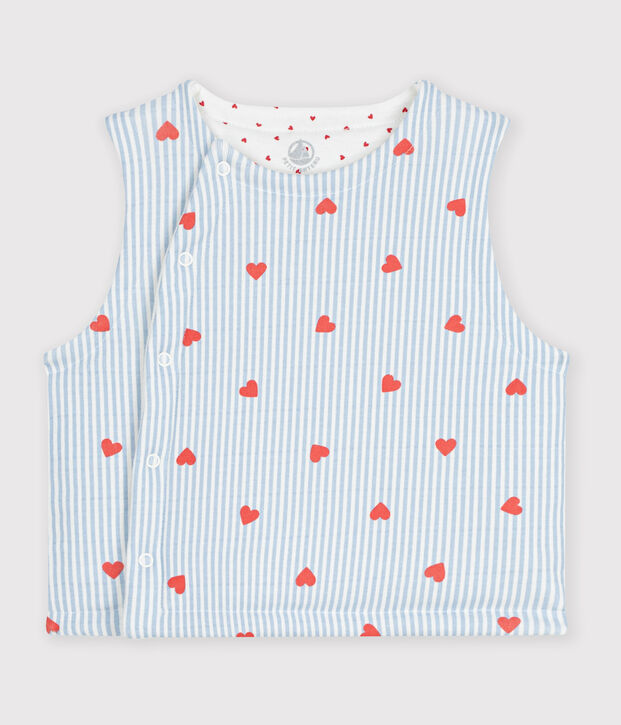 Omkeerbare katoenen cardigan zonder mouwen met hartjesprint wit/multicouleur