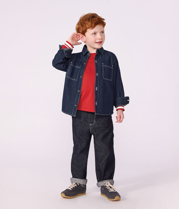 Effen kinderhemd van spijkerstof blauw