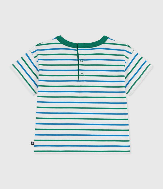 Katoenen T-shirt met korte mouwen en streepjes voor baby's wit/multicouleur