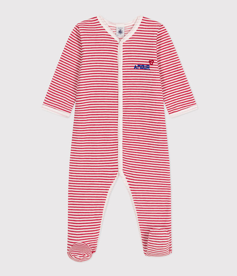 Pyjama b&eacute;b&eacute; amour en velours blanc/rouge