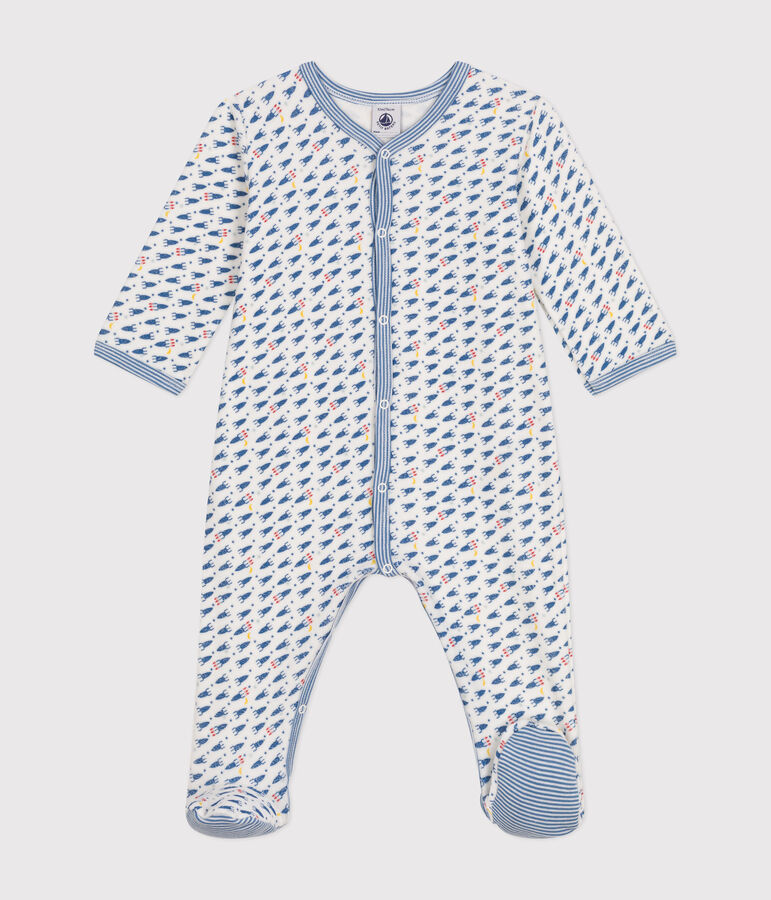 Fluwelen babypyjama met raketprint wit MARSHMALLOW/wit MULTICO