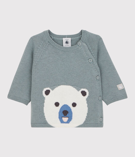 Cardigan voor baby's met beer van wol en katoen grijs SEDUMBLUE
