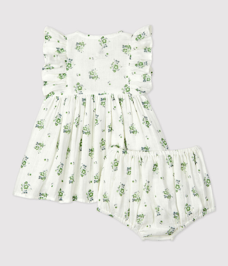 Jurk met bloomer met bloemenprint van biologisch katoengaas voor baby's wit/multicouleur