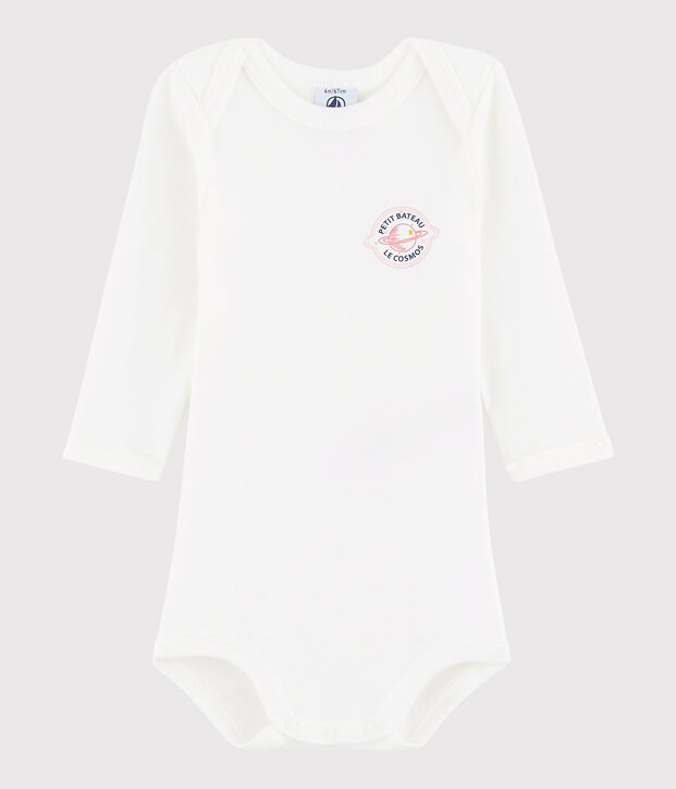 Rompertje lange mouwen babymeisje wit/roze